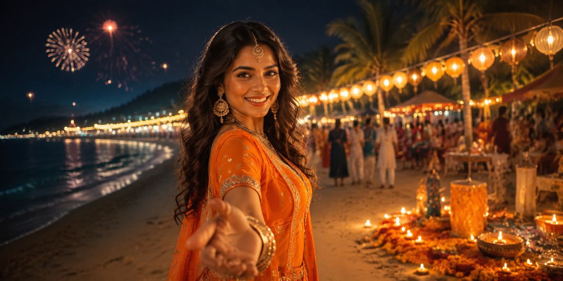 Money transaction with rupee notes and Diwali festive backdrop