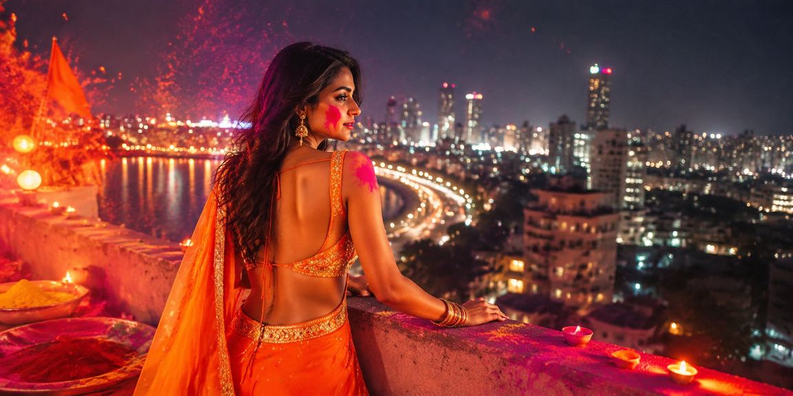 Lottery ticket and festive Holi colors in Mumbai market